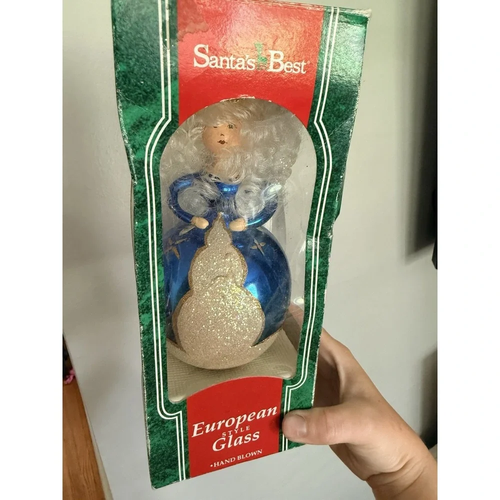 Vtg Santas Best Glass Christmas Ornament European style Glass Angel 1995 New